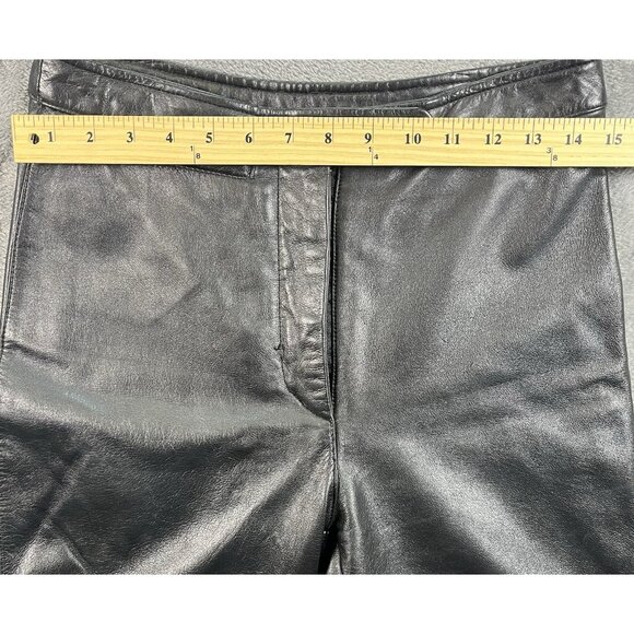 VINTAGE 90s WILSON’S Maxima LEATHER Slim Straight Women’s Moto Pants Black-Sz 8 - Picture 7 of 11
